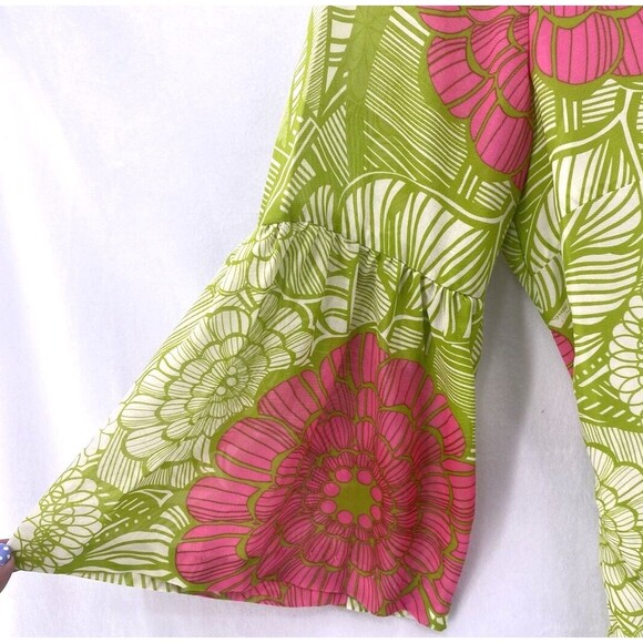 Trina Turk Silk Dress 8 Floral Print Shift Coastal Preppy Retro USA with belt - Picture 7 of 12